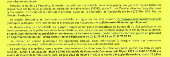Avis d’enquête publique Fontaine -Le -Dun