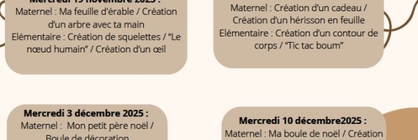 Inscription au centre du loisir du mercredi de novembre à décembre