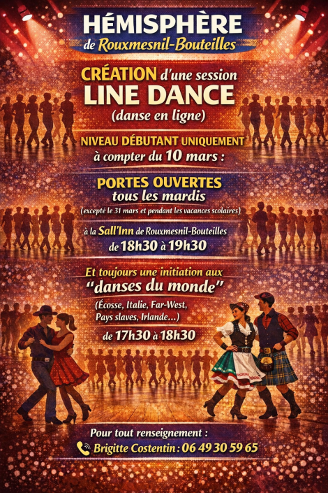 NOUVEAU : initiation danse en ligne par l&rsquo;association « Hémisphère »