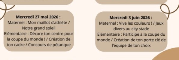 Centre de loisir du mercredi d’avril à juillet 2026
