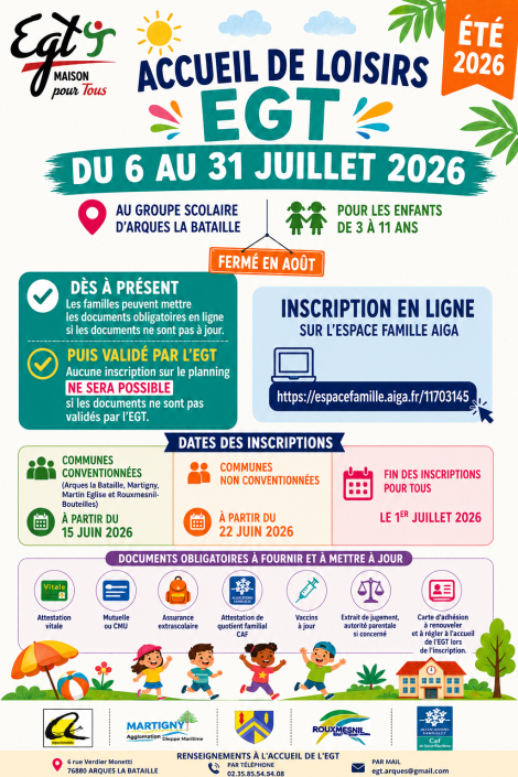 inscriptions centre de loisir et QG jeune de l&rsquo;EGT en juillet