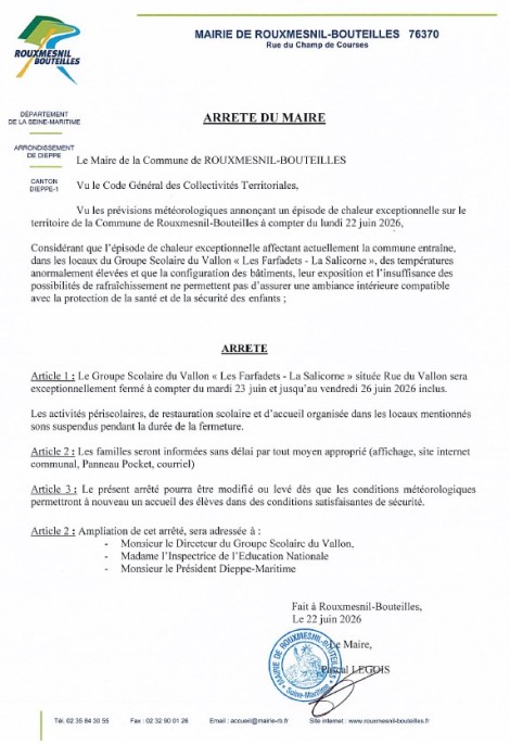 Fermeture Groupe Scolaire du Vallon Les Farfadets/La Salicorne