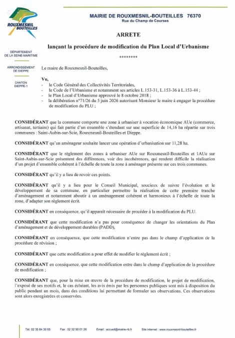 Arrêté lançant la procédure de modification du Plan Local d’Urbanisme